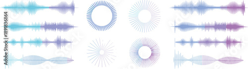 Abstract sound wave and radial graphic elements in gradient colors