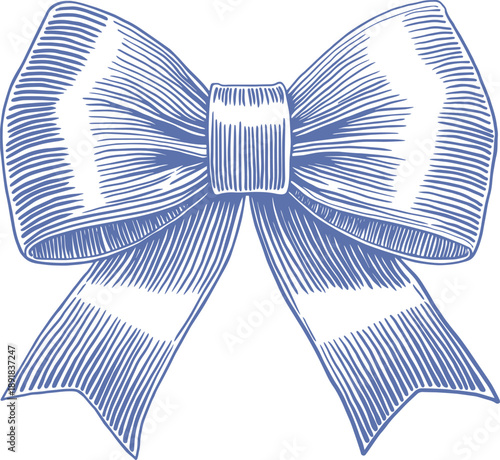 gift bow, silk ribbon. Drawing bowknot element isolated background. Hand drawn illustration bowtie. For print decoration, greeting cards, gift bow silk ribbon bowtie coquette illustration vector blue