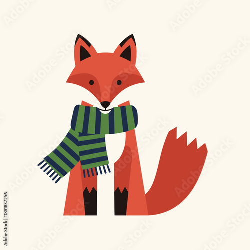 Cartoon Fox Wearing Green Scarf.