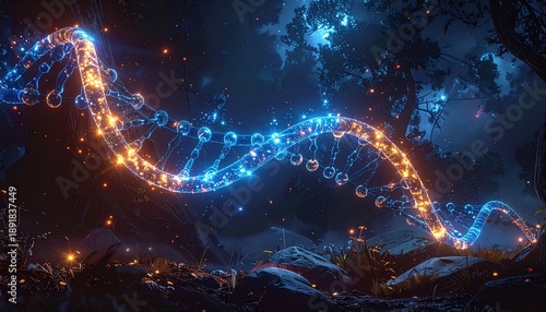 Abstract Cosmic Energy Stream with Glowing Orbs and Particles.