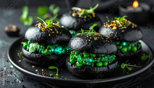 Halloween Black Buns with Green Pea Filling - A Spooky Treat.