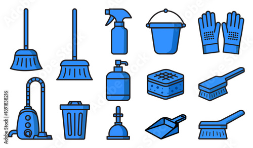 Household Cleaning and Maintenance Line Art Icons Vector Template