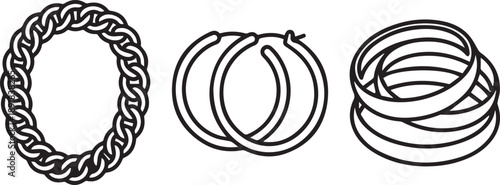 Braided chain round frame hoop earrings and stacked bangles vector