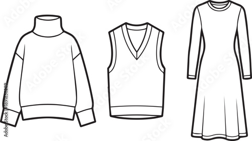 Casual knitwear and dress sketches for fashion design