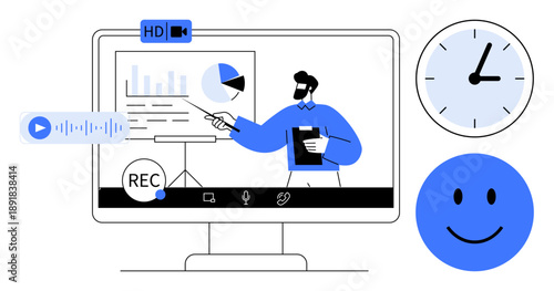 Webinar recording. Webinar tools enhance professional communication and data sharing. Webinar features thumbs up voice recording, HD visuals, and time tracking. For remote work, presentations