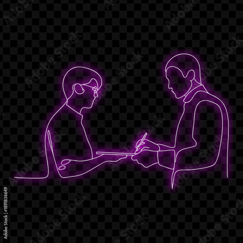Neon People Working Together Art