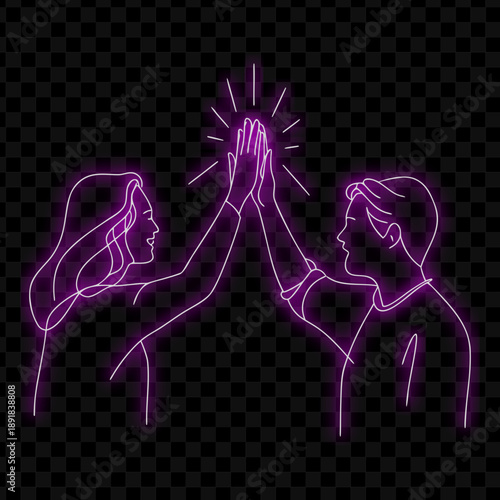 Neon Teamwork High Five Illustration