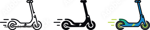 Urban mobility context represented by an electric scooter symbol with simplified wheels and energy marks suggesting