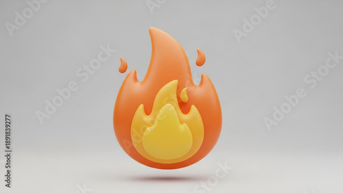 3D flame icon in vibrant orange color with gradient effect on gray background for digital design