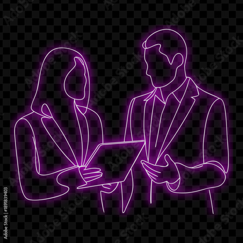 Teamwork Neon Line Drawing