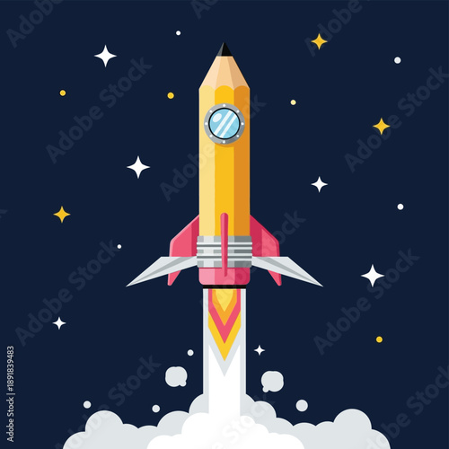 Rocket ship blasting into space.