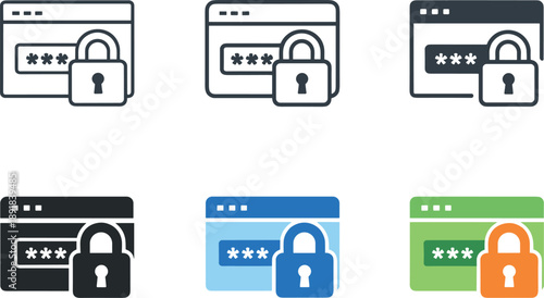 Account protection concept illustrating a lock securing hidden login information, displayed as the same icon shown six times in a
