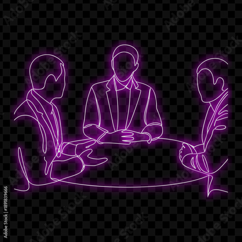 Neon Teamwork Meeting Line Art