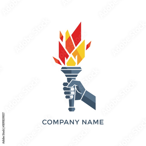 Hand Holding Flame Torch Fire.