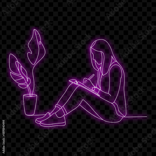 Neon Simple Woman Drawing Design