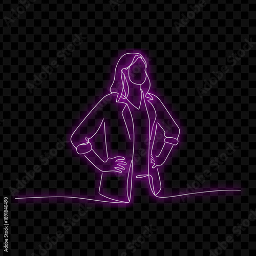 Neon Simple Woman Line Drawing Art