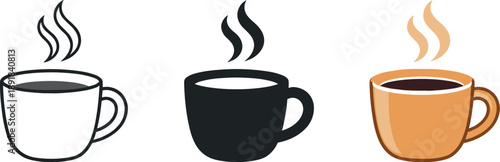 Warm refreshment concept showing a ceramic coffee cup with rising steam curls and a sturdy handle conveying hot beverage