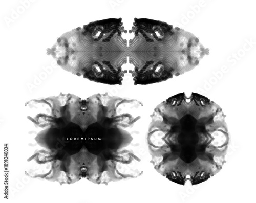 Abstract monochrome design. Translucent ink stain with a symmetrical pattern. Template for a poster, flyer, banner, or cover. Vector illustration.