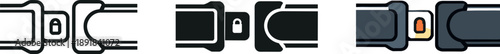 Secure Travel Icons. Preventing accidents illustrated by a seatbelt buckle icon closed firmly to convey secure travel habits and