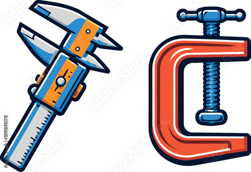 Bold Caliper Icons. Two-Color vector icons of a basic non-heated measurement tool (antonymic to glowing ember inspection): plain