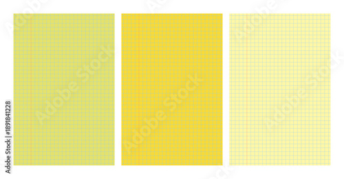Set of yellow legal pad pages with grid designs