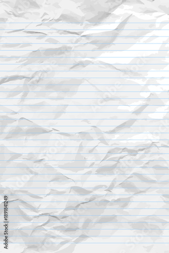 White clean crumpled notebook paper with lines