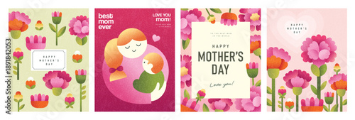 Set of Mother's day greeting cards with beautiful blossom flowers.

