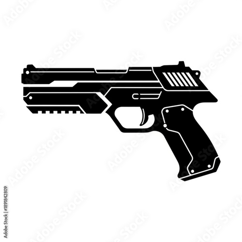 Black futuristic pistol with white outline