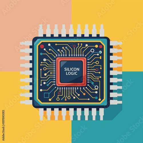 Silicon microchip electronic component closeup.