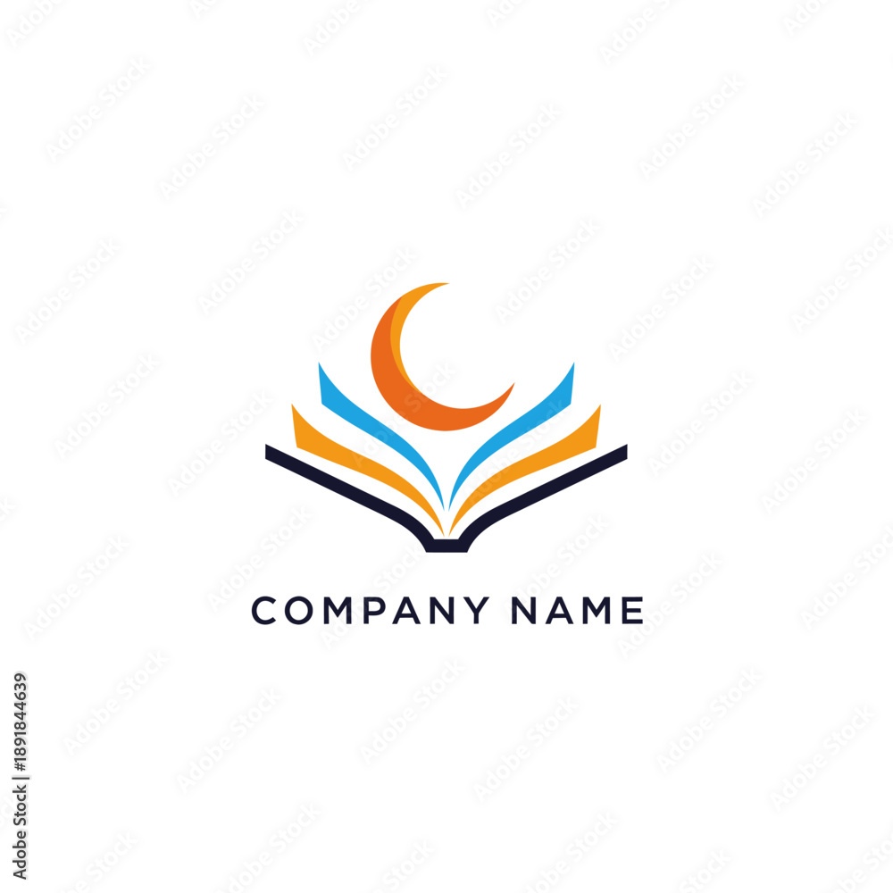 Obraz premium Open Book with Crescent Moon Logo.