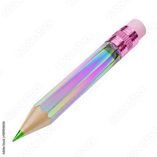Colorful pencil with pink eraser and translucent body