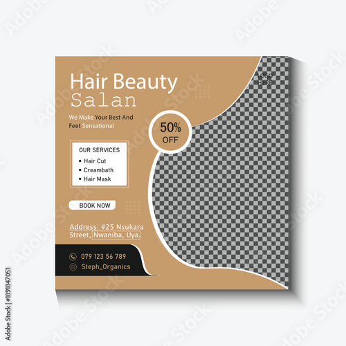 Modern Beauty Care and Spa Social Media Post Template with Elegant Skin Care and Salon Promotion Design