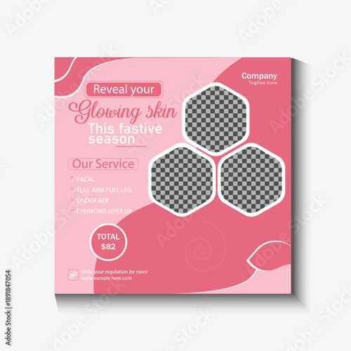 Modern Beauty Care and Spa Social Media Post Template with Elegant Skin Care and Salon Promotion Design