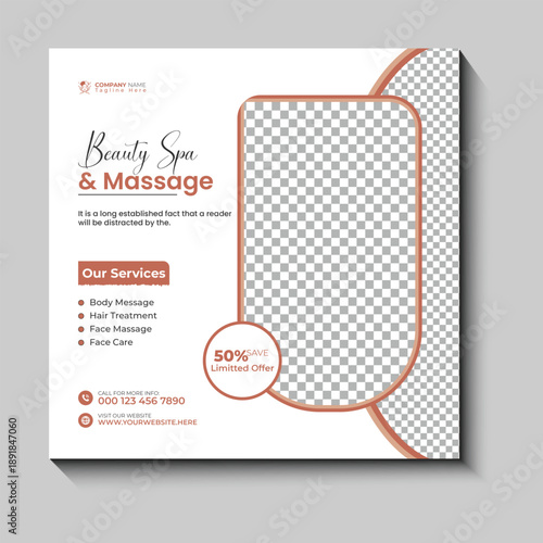 Modern Beauty Care and Spa Social Media Post Template with Elegant Skin Care and Salon Promotion Design
