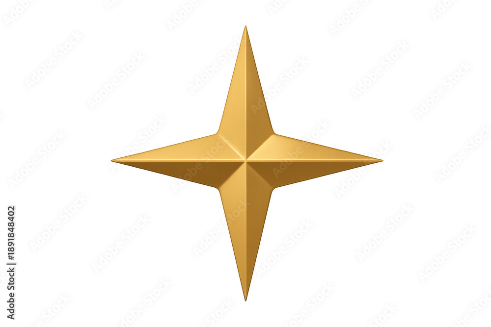 Fototapeta premium Golden four pointed star symbol on transparent background