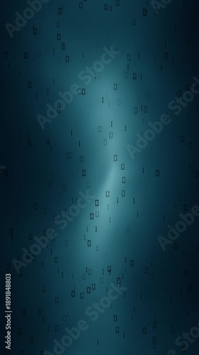Abstract digital background with floating binary symbols and soft blue light, suggesting data flow, cybersecurity and futuristic technology space. Seamless looping. Vertical.
