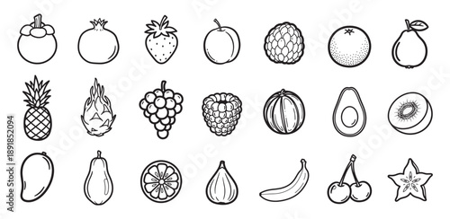 Cute fruit doodle icons set vector illustration, hand drawn fruit doodles collection in sketch style vector illustration, cute food doodle fruit icons pack vector illustration