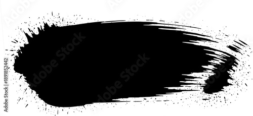 Full transparent black ink Long black ink brush stroke with dry bristle effect and splattered ends for dynamic motion graphics and artistic calligraphy design elements on light background
