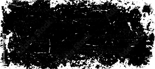 Full transparent black ink Horizontal grunge border with distressed spray paint texture and white scratches on black background for vintage frames and industrial style design compositions