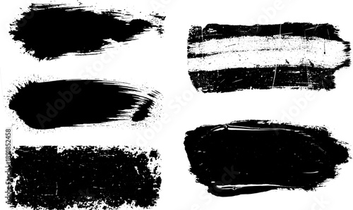 Full transparent Black ink grunge brush strokes collection on transparent background featuring various ink splatter effects hand drawn artistic design elements for creative project