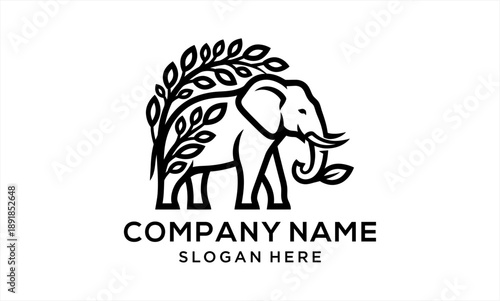 Elegant Elephant and Leaf Logo Design for Nature Conservation.