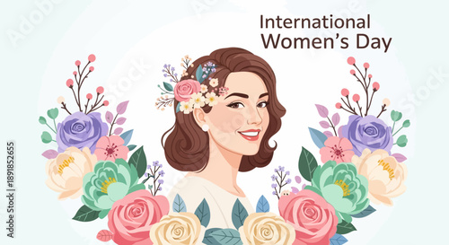 Illustration of a woman surrounded by flowers for International Womens Day.