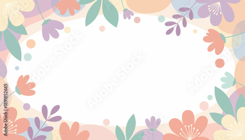Pastel Floral Frame with Delicate Flowers and Leaves.