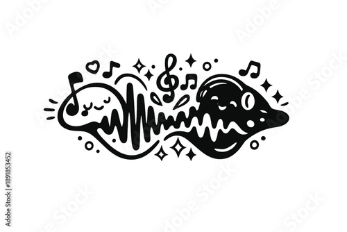 Musical Symbiosis Doodle. Doodle-style vector icon of musical symbiosis, two taste patterns blending into one organic pulsing