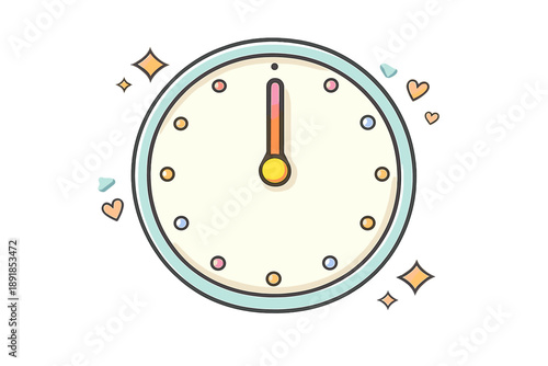 Synchronized Clock Doodle. Doodle-style vector icon of the exact meeting point, clock hands overlapping in a precise synchronized