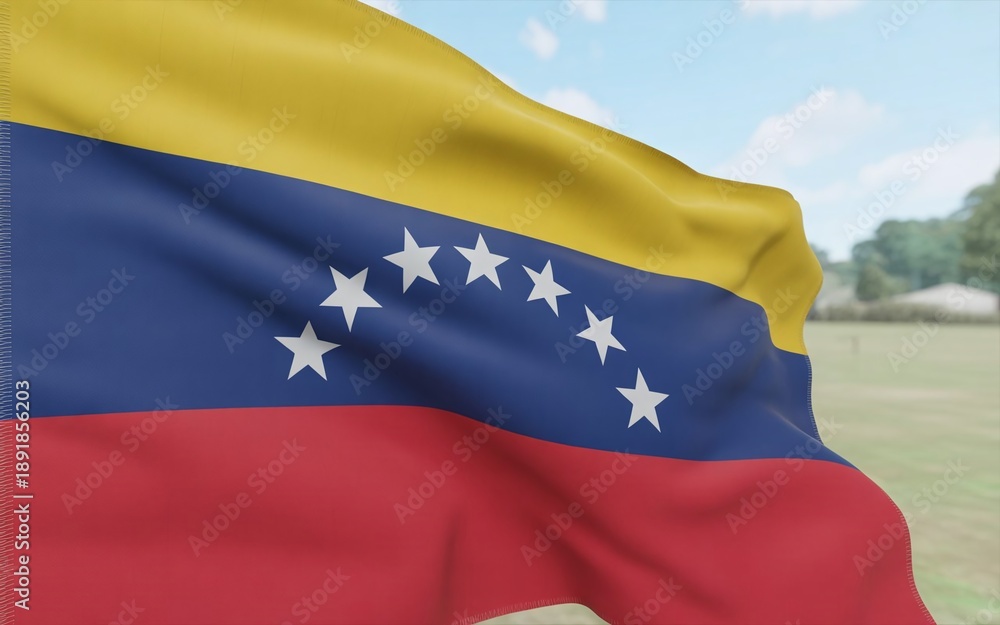 Naklejka premium Close-Up of Venezuela Flag Fabric with Soft Light and Natural Outdoor Background 