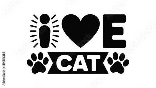 A charming graphic conveying deep affection for felines with stylized human, heart, and paw prints Vector