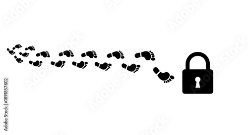 Footprints leading to a locked padlock symbolizing security and protection.