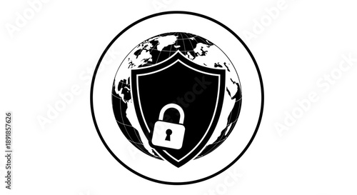 Global Security Shield with Lock Icon.