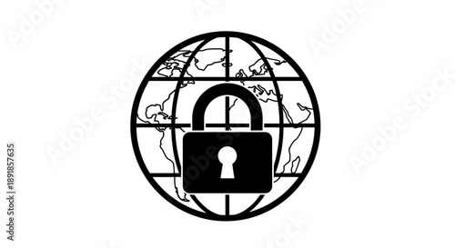Global Cybersecurity Protection Lockdown Icon.